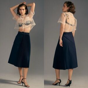 Mare Mare x Anthropologie Navy Pleated Cargo Midi Skirt With Belt Womens EUC